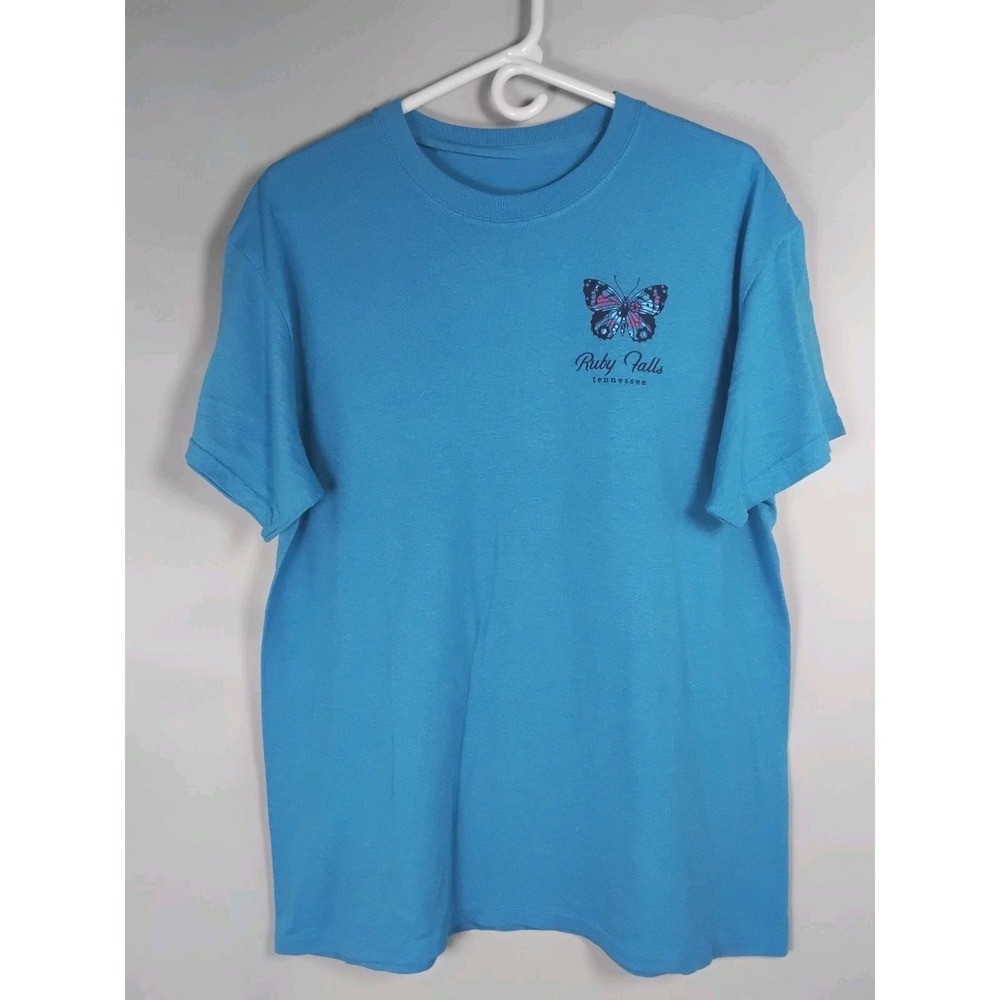 Ruby Falls TN Size Large Heather Blue Butterfly Souvenir T-shirt *READ